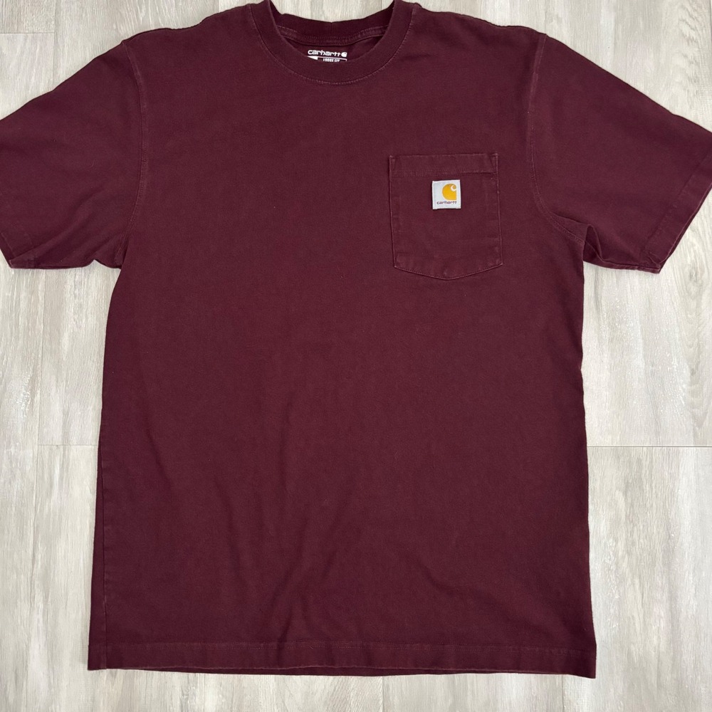 Carhartt K87 Men Burgundy Loose Fit Short Sleeve Pocket T-Shirt Size Medium